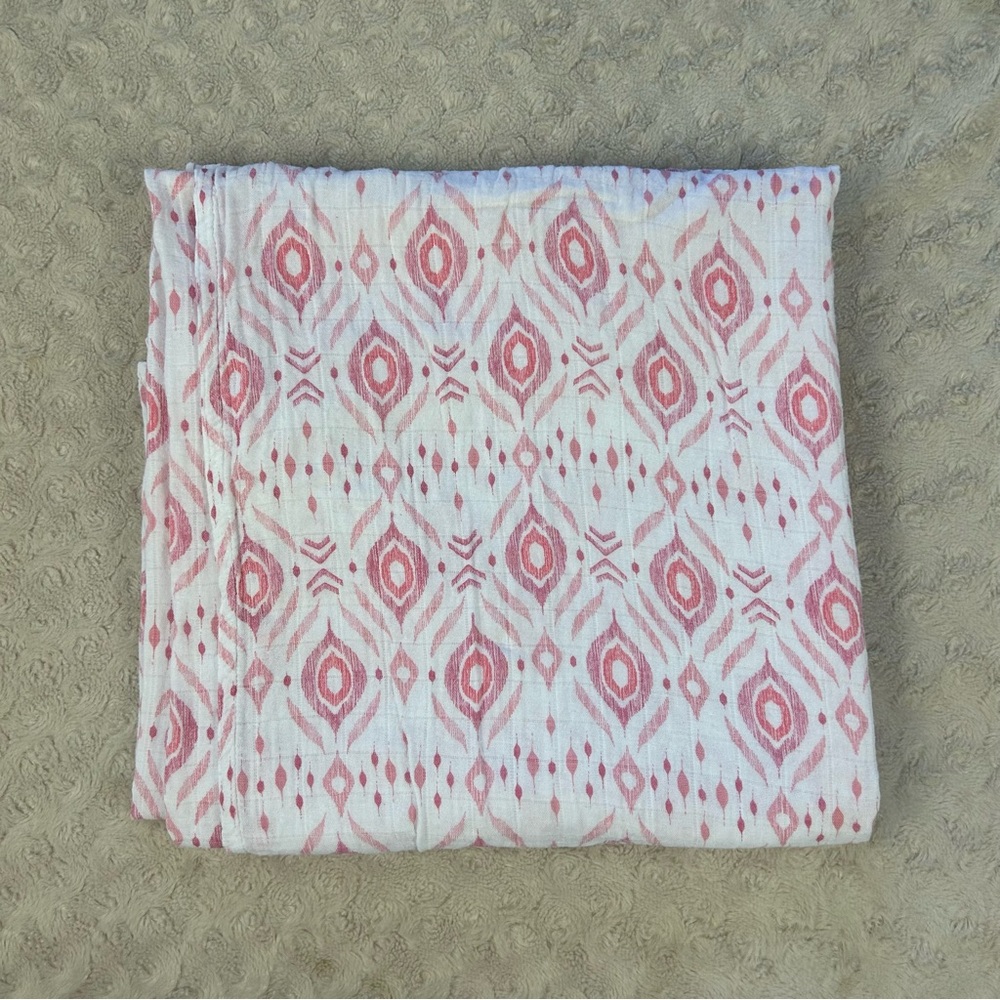 Angel Dear Pink White Print Baby Swaddle Blanket Bamboo Cotton Blend